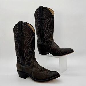 Vintage 90s DAN POST Lizard Leather Cowboy Boots  Model 16709 Brown Men's 10.5
